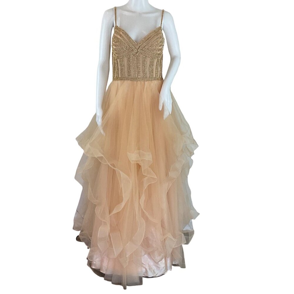 Witness Of Love Women's Gown Maxi Dress Shiny Gold Stones Peach Color Sz Small
